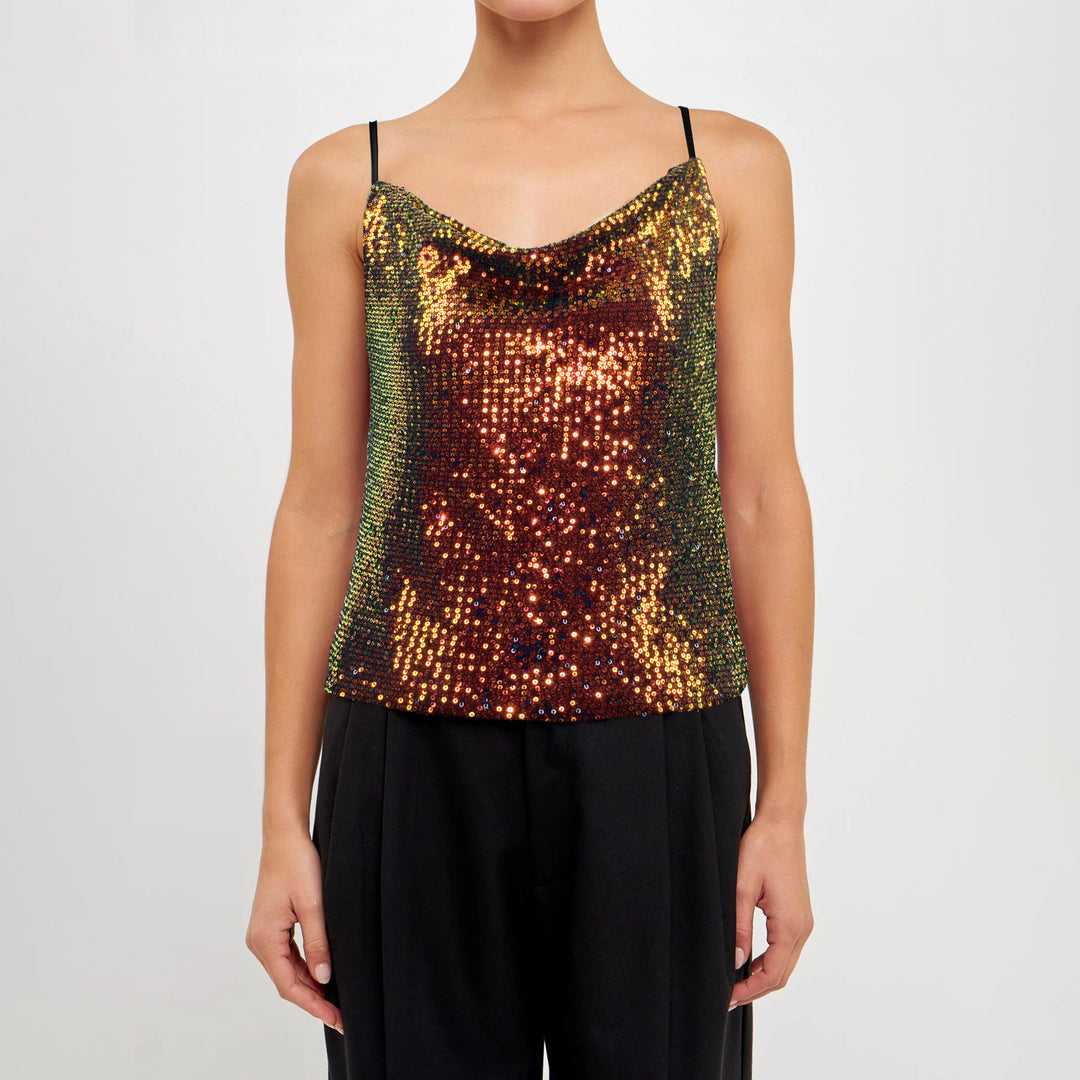 Damen Glitzerndes Spaghettiträgershirt mit V-Ausschnitt R&B