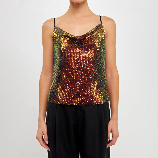 Damen Glitzerndes Spaghettiträgershirt mit V-Ausschnitt R&B