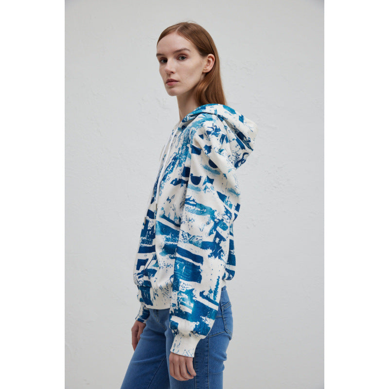 Damen Kapuzenpullover mit modischem Rüschendesign und kreativem Druck R&B