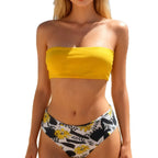 Damen Bandeau-Bikini mit hohem Beinausschnitt und animalischem Design R&B