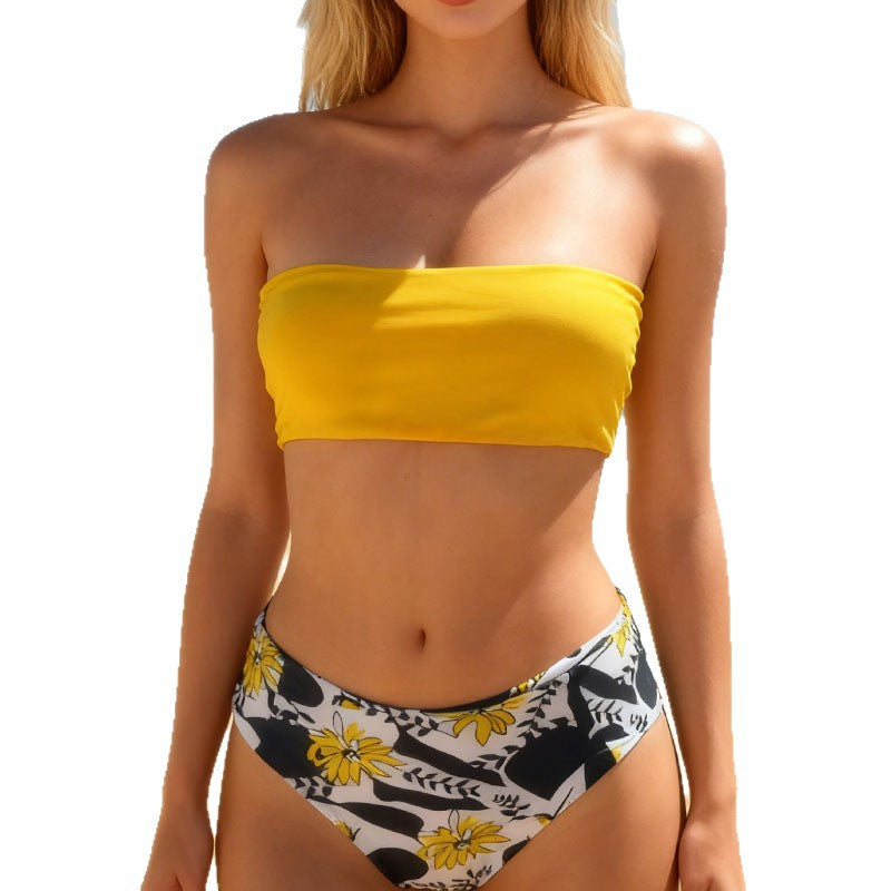 Damen Bandeau-Bikini mit hohem Beinausschnitt und animalischem Design R&B
