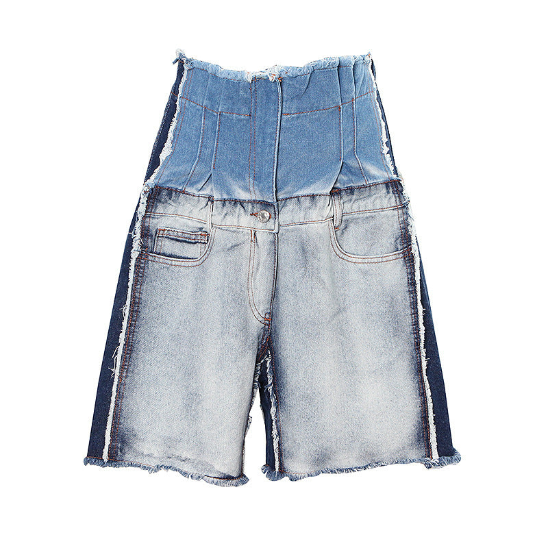 R&B | Kontrastfarbene Spleiß-Denim-Shorts