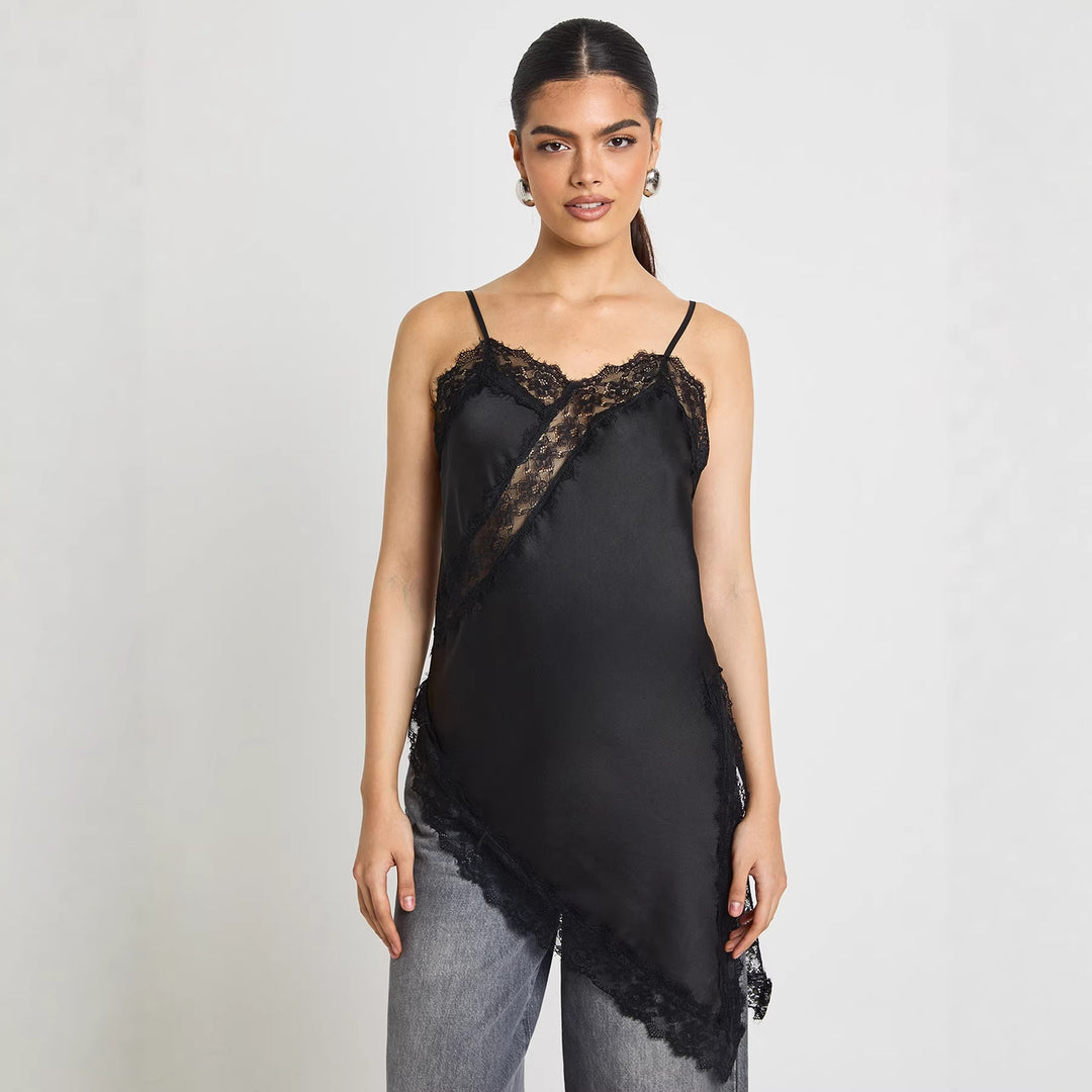 Damen Asymmetrisches Spitzen-Cami mit luxuriösen Details R&B