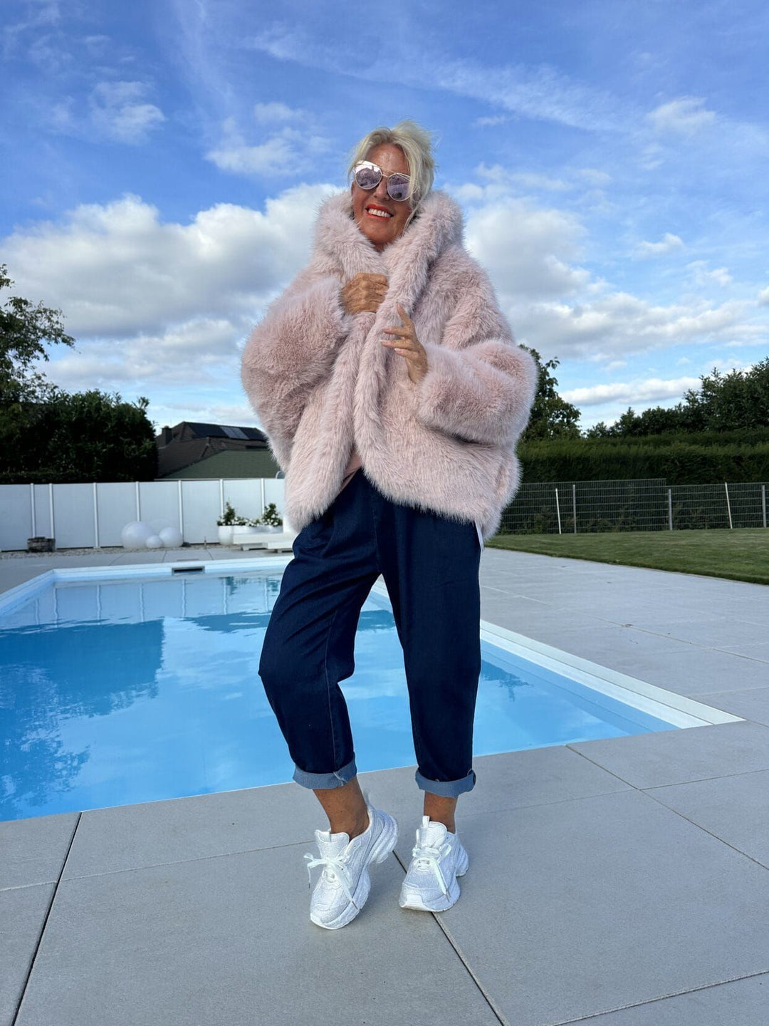 Damen Modische Fleecejacke mit weich gefüttertem Kragen und weitem Schnitt R&B