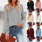 Damen Strickpullover mit romantischem Häkelmuster und voluminösen Ärmeln R&B