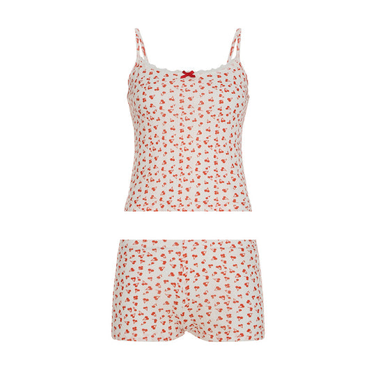 Damen Schlafanzug-Set aus atmungsaktivem Baumwollstoff mit zarten Herzmotiven R&B