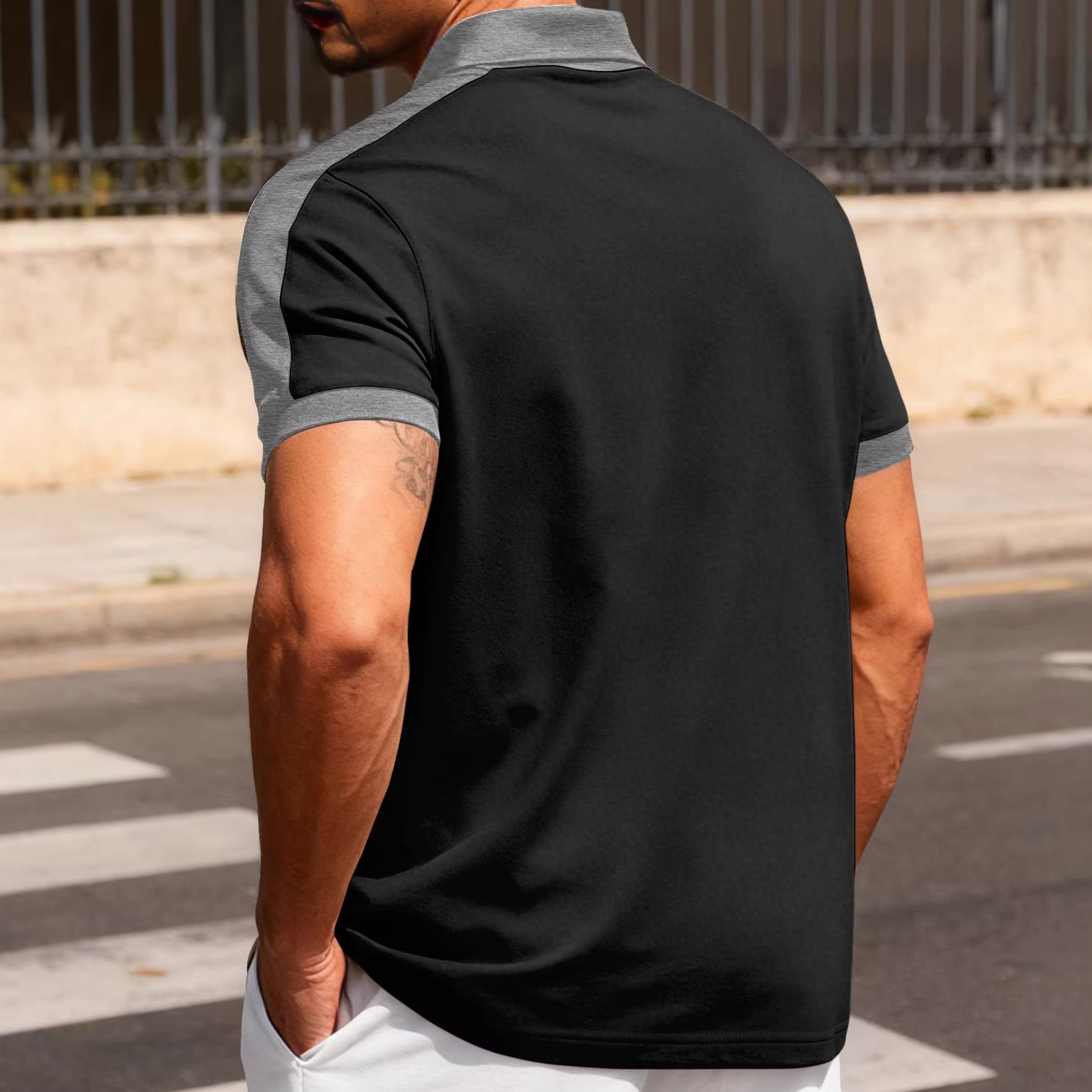 Herren nan Premium-Polo im Retro-Kontrastlook mit Hemdkragen und Dreiknopfleiste R&B