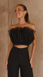 Damen cropped Oberteil mit transparenten Rüschendetails R&B