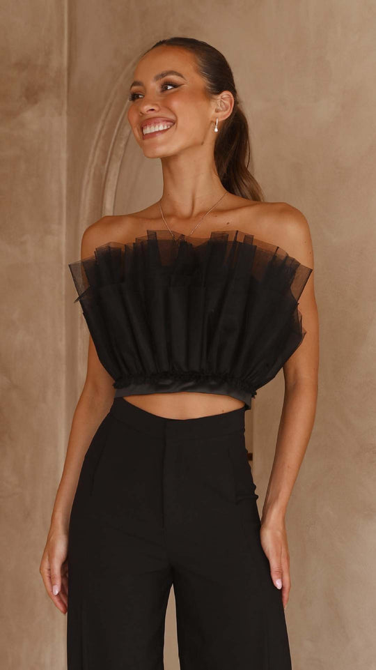 Damen cropped Oberteil mit transparenten Rüschendetails R&B