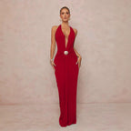 Damen Glamouröses Abendkleid mit tiefem V-Ausschnitt und eleganter Drapierung R&B