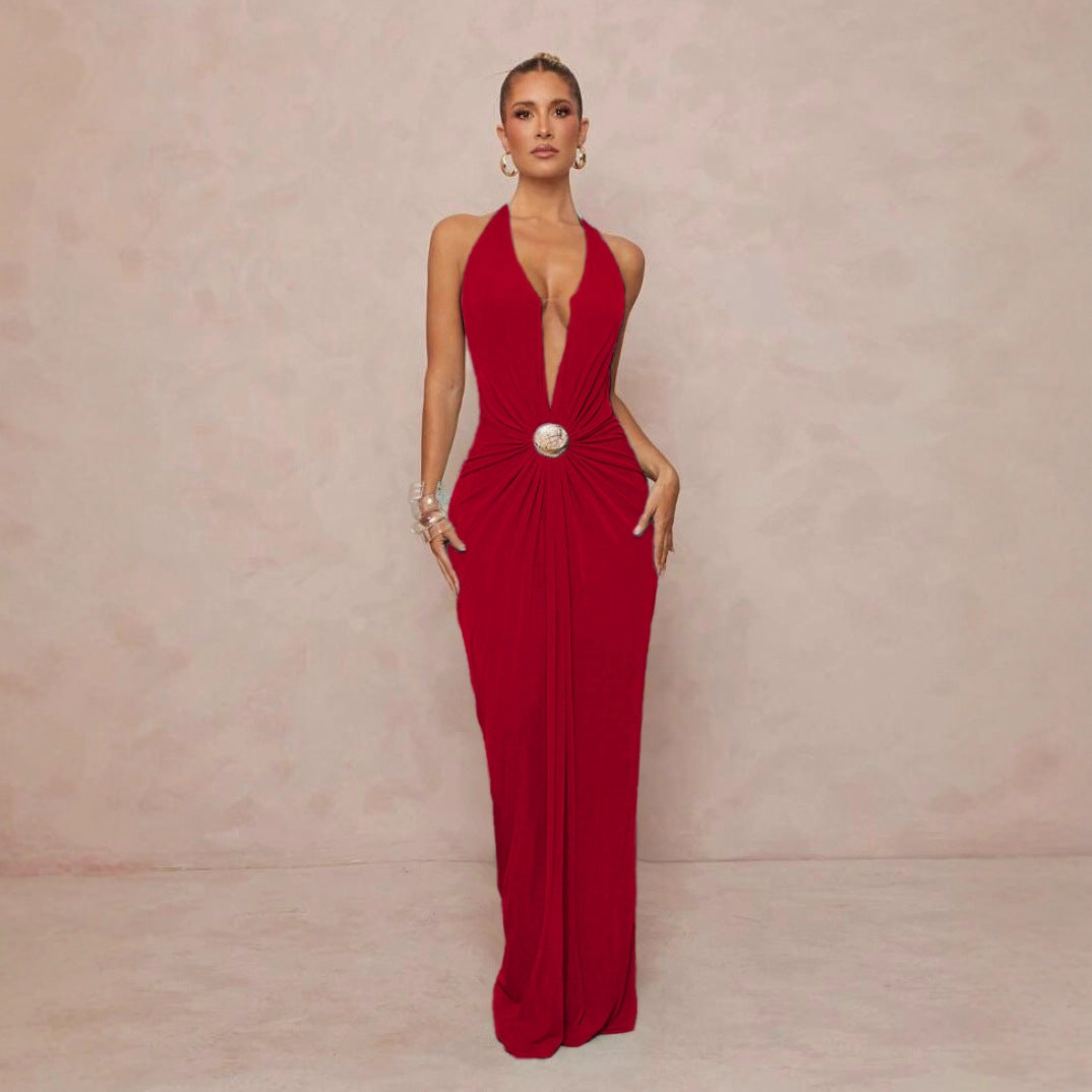 Damen Glamouröses Abendkleid mit tiefem V-Ausschnitt und eleganter Drapierung R&B