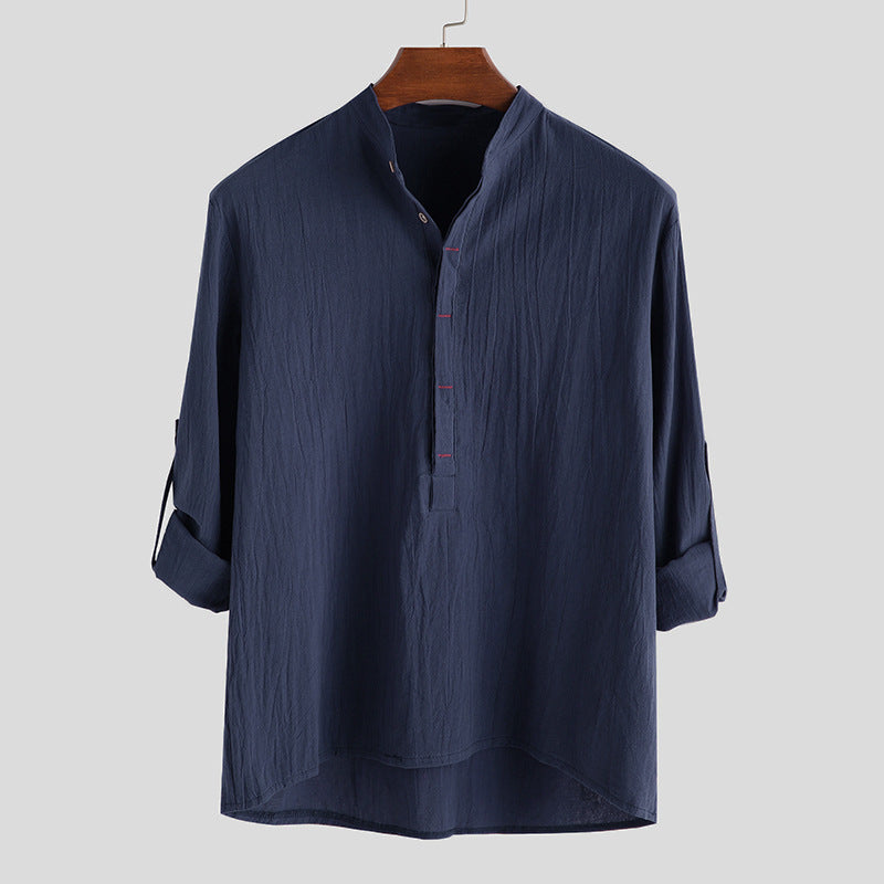 Herren Langarm-Henley-Hemd mit feinen Knopfdetails und lässigem Schnitt R&B