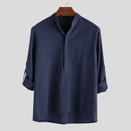 Herren Langarm-Henley-Hemd mit feinen Knopfdetails und lässigem Schnitt R&B