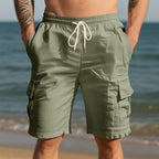 Herren nan Reise- und Outdoor-Bermuda mit elastischem Kordelbund, Sicherheits-Innentasche und aufgesetzten Klappentaschen R&B