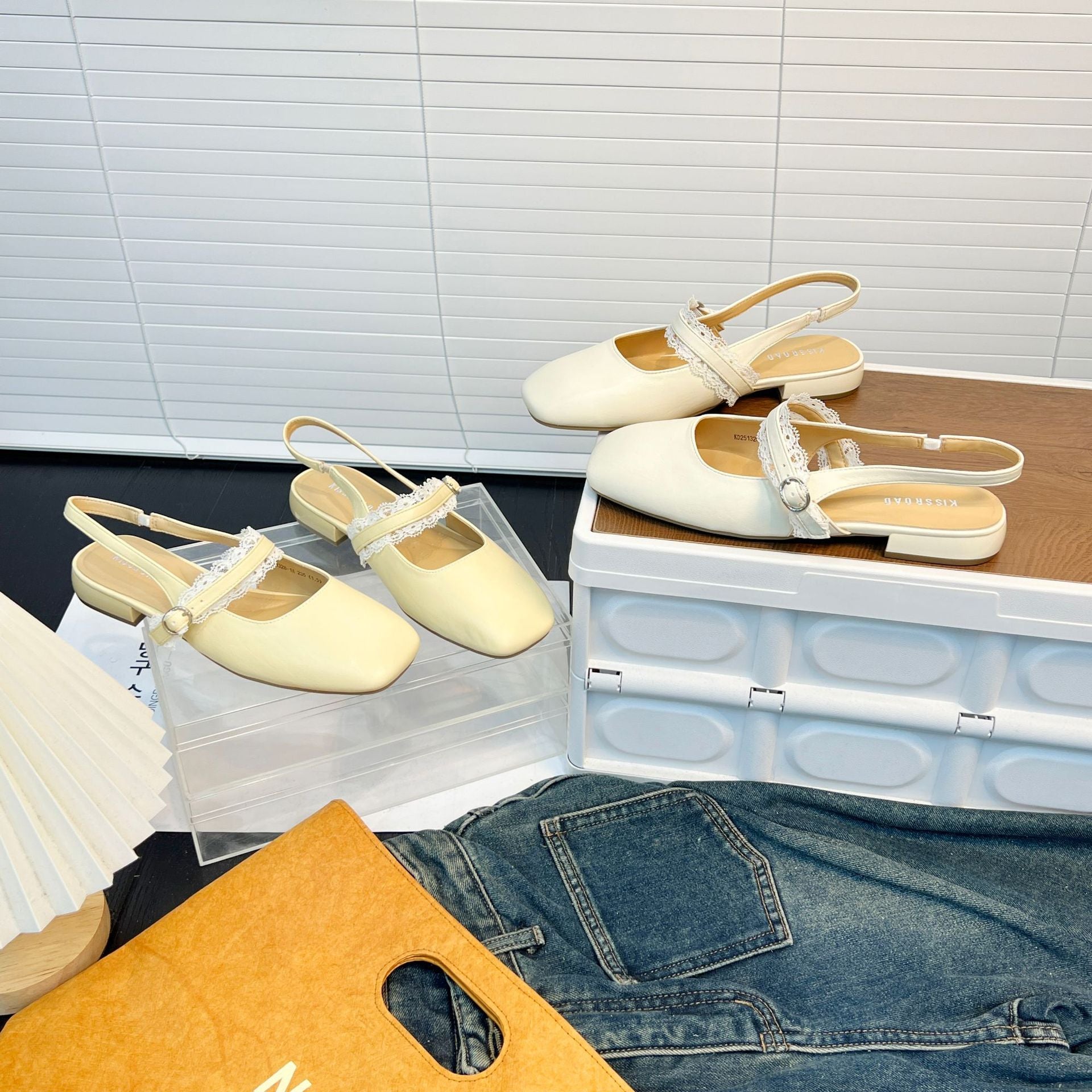 Damen Slingback Ballerinas mit zarter Spitzenverzierung und komfortablem Fußbett R&B