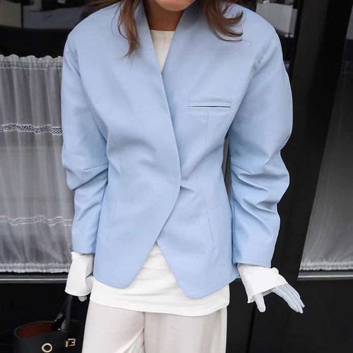 Damen Elegante Oversized-Blazerjacke mit asymmetrischem Schnitt und praktischen Taschen R&B