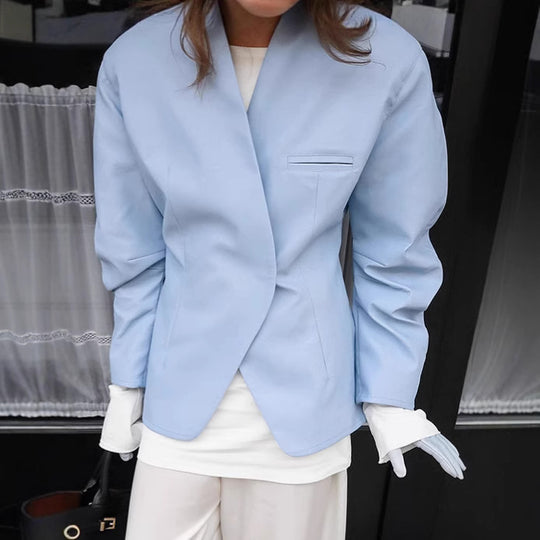 Damen Elegante Oversized-Blazerjacke mit asymmetrischem Schnitt und praktischen Taschen R&B