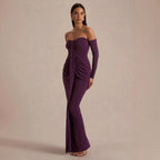 Damen trägerloses Abendkleid mit langen Ärmeln und raffinierten Rüschendetails EB