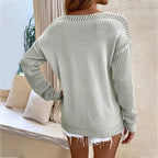 Damen modischer V-Ausschnitt Pullover mit Netzärmel und lässigem Schnitt
