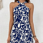 Damen Sommerliches Freizeitkleid mit dekorativem Halsband und floralem Print R&B