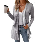 Damen gemütliche Strickjacke mit lässigem Schnitt und asymmetrischem Saum R&B