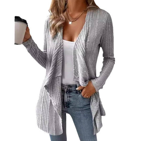 Damen gemütliche Strickjacke mit lässigem Schnitt und asymmetrischem Saum R&B