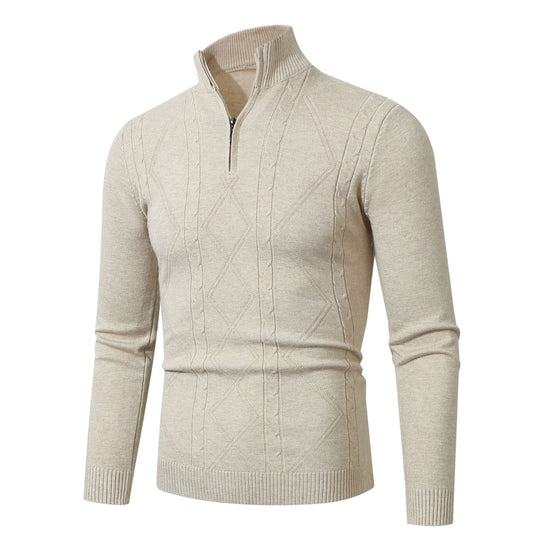 Herren Strickpullover mit modernem Zopfmuster und hohem Stehkragen R&B