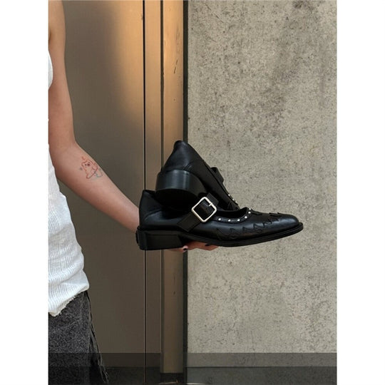 Damen elegante Halbschuhe mit Schnallen und Ziernähten R&B