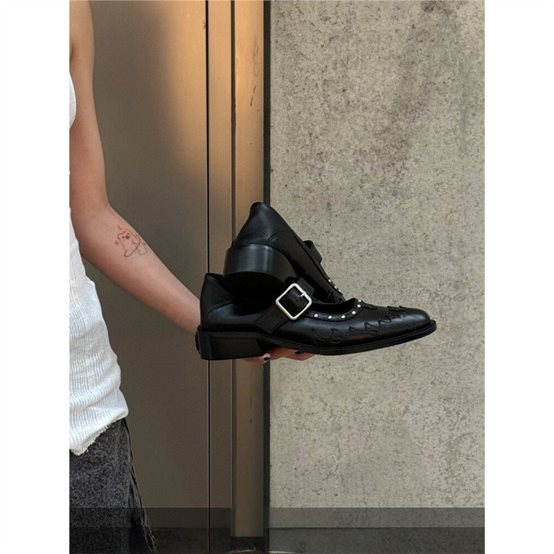 Damen elegante Halbschuhe mit Schnallen und Ziernähten R&B