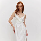 Damen elegantes Wickelkleid mit verstellbaren Trägern und schickem Frontschlitz R&B