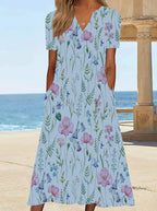 Damen Blumengemusterte Sommerkleid mit Taschen R&B