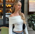 Damen Off-Shoulder Oberteil mit rippierter Struktur und figurbetonter Passform R&B