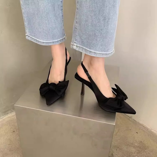 Damen Slingback High Heel Sandalen mit zierlichem Schleifendetail R&B