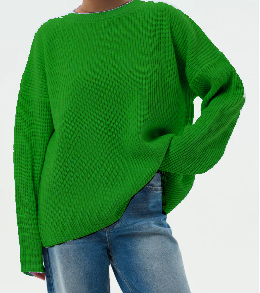 Damen Lässiger Grobstrickpullover mit weiten Ärmeln und modernem Schnitt R&B