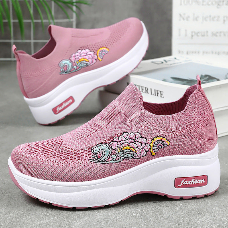 Damen Athletische Sneakers mit floralem Design und höhenverstellbarer Plateausohle R&B