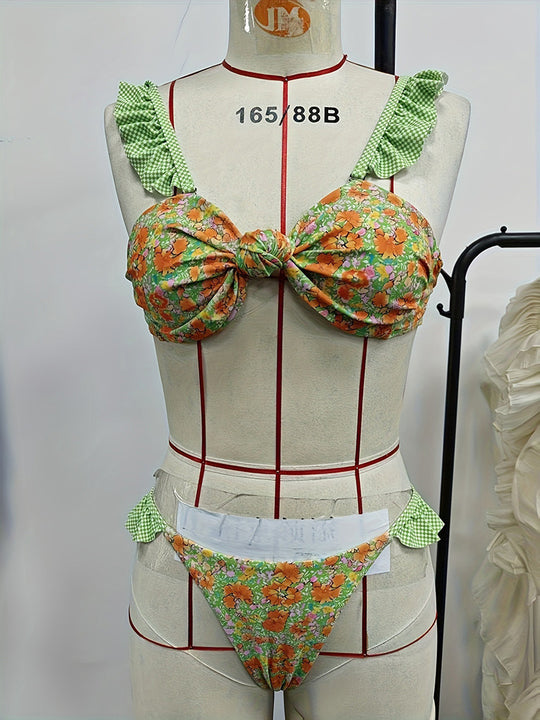 Damen Floral gemusterter Bikini mit Rüschendetails R&B