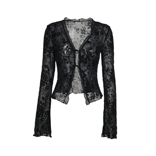 Damen Transparentes Spitzenoberteil mit floralem Design R&B