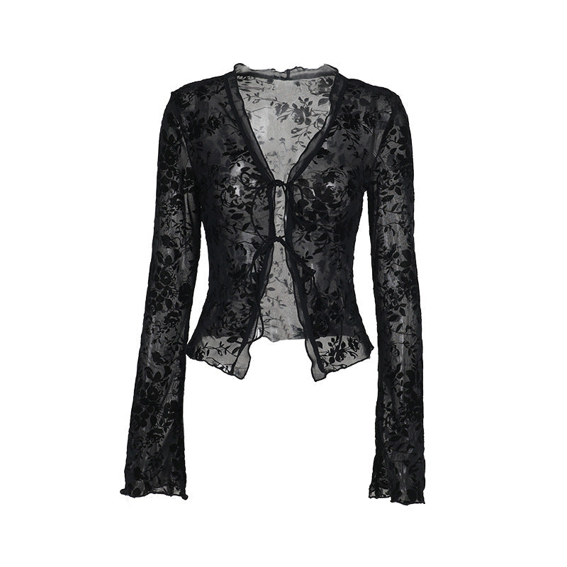 Damen Transparentes Spitzenoberteil mit floralem Design R&B