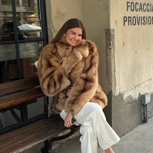 Damen Fuchsimitat Mantel R&B