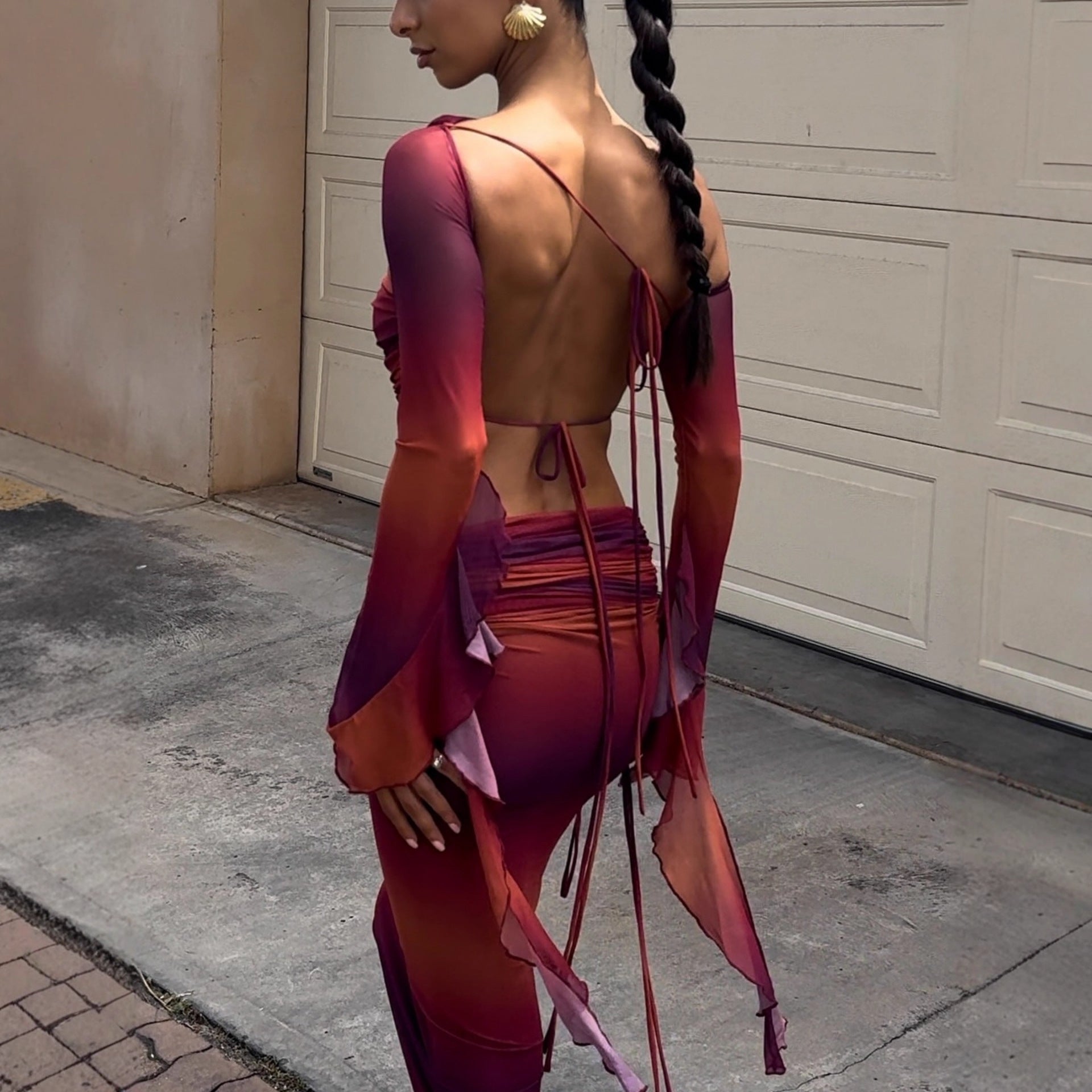 Damen Asymmetrisches Maxikleid mit raffinierten Cut-Outs und innovativem Design R&B