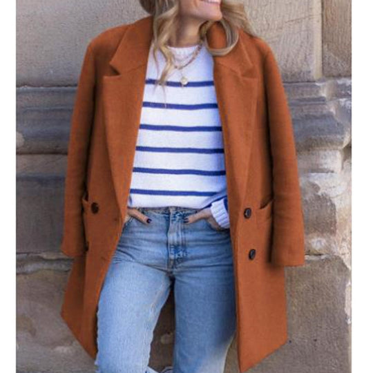 Damen moderner Oversized-Mantel mit doppelter Knopfreihe und eleganten Details R&B