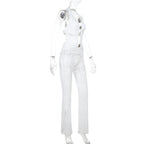 Damen Jumpsuit mit elegantem Spitzendetail und tiefem V-Ausschnitt R&B