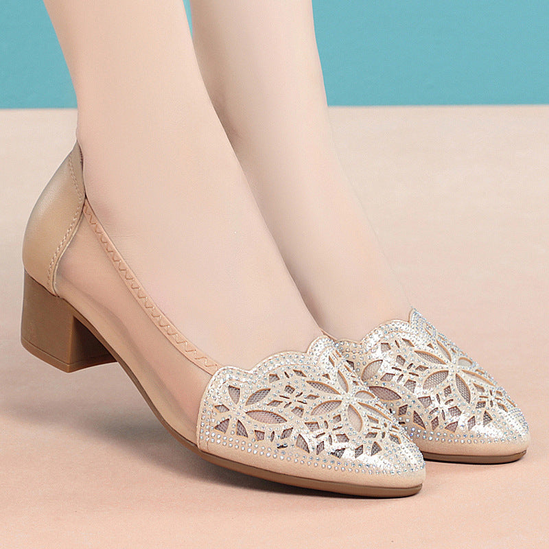 Damen Ballerinas mit dekorativem Lochdesign und komfortablem Blockabsatz R&B