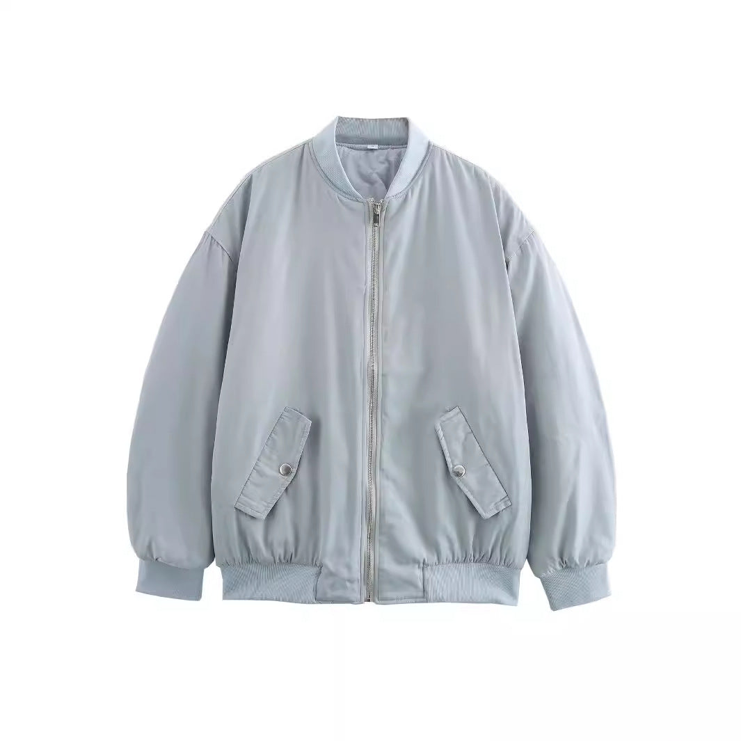 Damen modische Bomberjacke mit praktischen Taschen und hochgeschlossenem Kragen R&B