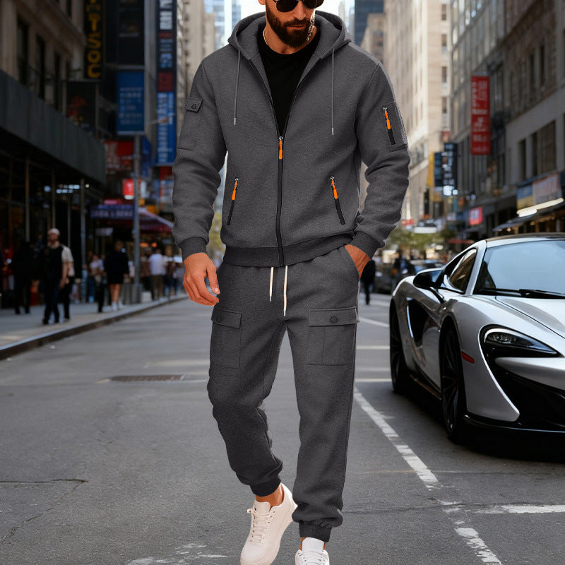 Herren stylisches Zweiteiliges Jogginganzug mit Kapuze und praktischen Taschen R&B
