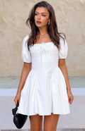 Damen sommerliches Minikleid mit Puffärmeln und tailliertem Design R&B