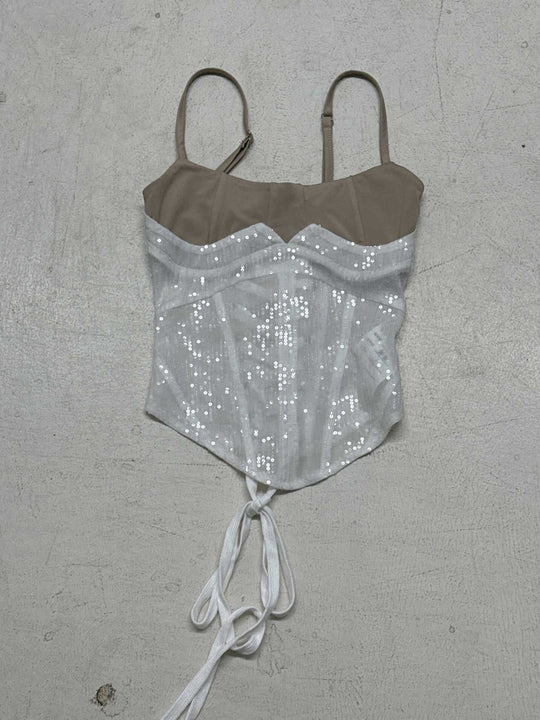 Damen festliches Oberteil mit Glitzerakzenten und verstellbarem Bund R&B