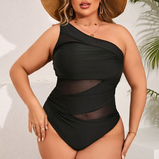 Damen Einseitiger Badeanzug mit raffinierten Mesh-Elementen R&B