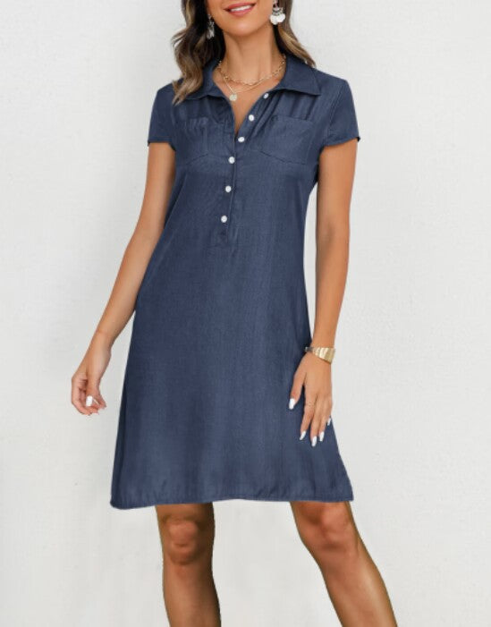 Damen Poloshirt-Kleid mit knöpfigem Ausschnitt und Brusttaschen R&B