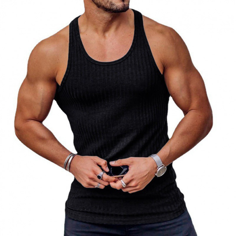 Herren nan geripptes Muskelshirt mit U-Ausschnitt und stretchigem Baumwollmix R&B